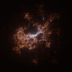 Madison (Wisconsin, USA) street lights map. Satellite view on modern city at night. Imitation of aerial view on roads network. 3d render