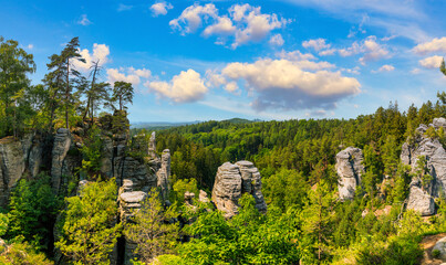 Prachov rocks (Prachovske skaly) in Cesky Raj region, Czech Republic. Sandstone rock formation in...