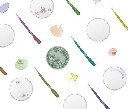 Set of colorful laboratory samples and tools on white surface