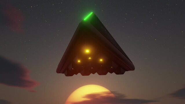 Pyramid UFO jets hover sun stars 3d seamless loop