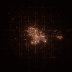 Regina (Canada) street lights map. Satellite view on modern city at night. Imitation of aerial view on roads network from space. 3d render with glow effect