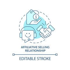 Affiliative selling relationship turquoise concept icon. Buyer-seller interaction abstract idea thin line illustration. Isolated outline drawing. Editable stroke. Arial, Myriad Pro-Bold fonts used