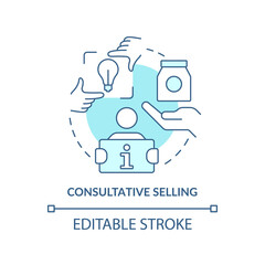 Consultative selling turquoise concept icon. Sales strategy abstract idea thin line illustration. Investigative approach. Isolated outline drawing. Editable stroke. Arial, Myriad Pro-Bold fonts used