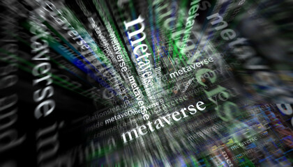 Headline titles media with Metaverse, cyberspace and life in virtual reality 3d illustration