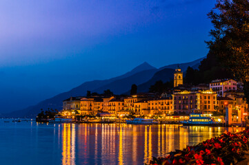 The village of Bellagio, on Lake Como, on a summer night. 

