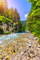 Valley Wimbachtal in the Berchtesgaden Alps, Germany. Wimbach river in the national park Berchtesgaden, Bayern, Germany.