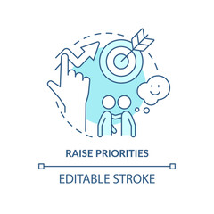 Raise priorities turquoise concept icon. Communication part abstract idea thin line illustration. Increase productivity. Isolated outline drawing. Editable stroke. Arial, Myriad Pro-Bold fonts used