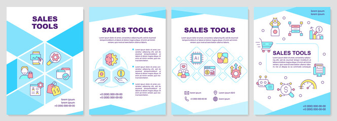 Sales tools blue brochure template. Promotion and marketing. Leaflet design with linear icons. Editable 4 vector layouts for presentation, annual reports. Arial-Black, Myriad Pro-Regular fonts used