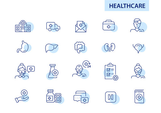 Healthcare and hospital medical service icons set. Pixel perfect, editable stroke line art