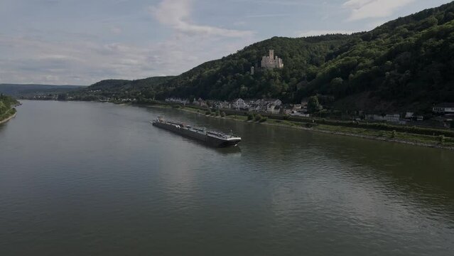 Flight over Rhine River near Lahnstein, Germany