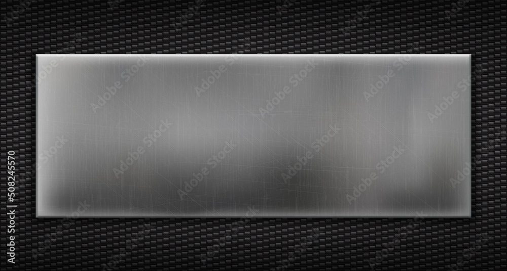 Wall mural metal plate on a carbon fiber background texture.