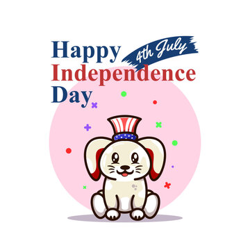 cute happy independence day 4th of july greeting card with bunny wearing american hat