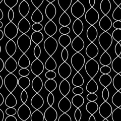 Endless pattern of hand drawn white thin chains black square background