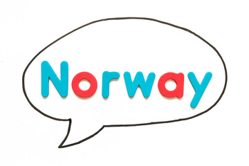 Fototapeta premium Alphabet letter with word norway in black line hand drawing as bubble speech on white board background