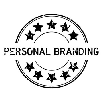 Grunge black personal branding word with star icon round rubber seal stamp on white background