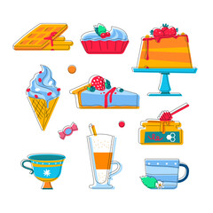 Sweet menu in a cafe - flat design style icons set