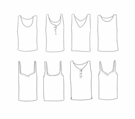 ノースリーブの線画イラストセット