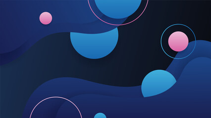 Abstract blue yellow and pink background with waves and circles