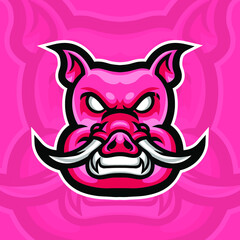 Crazy Pig, Wild Boar E-Sport Mascot Logo Design, Mascot, and Emblem Template Isolated Vector. Illustration Logo. Suitable for Game, Streamer, and E-Sport Team.