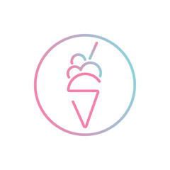 Ice cream logo in waffle cone. Linear ice cream logo for web design, logo, business card. Ice cream icon. Modern trendy logo. Gradient. Ice cream stock vector illustration. Isolated white background.