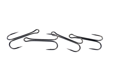 Hooks for professional spinning fishers isolated on white.