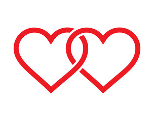 two twin red valentines hearts linked together