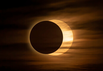 Annular Solar Eclipse through the morning clouds - June 10, 2021, Rural Kanata, Ontario, Canada - 508249559
