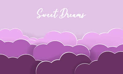 Pink clouds paper cut effect on pink background. Vector illustration. Papercut style. Design for children, romantic or dream ideas
