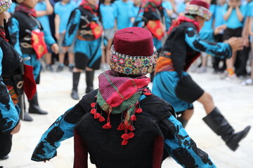 Turkey, Mugla, Mentese local cultural festival folklore (efe zeybek) men's and women's clothes - obrazy, fototapety, plakaty