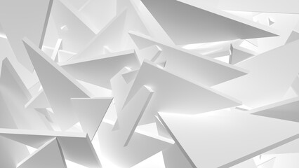 Geometric abstract background in white triangles 3d illustration.