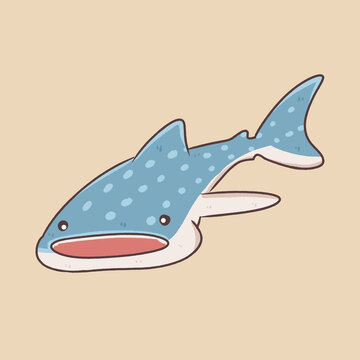 cute whale shark cartoon character, sea animal underwater illustration and vector