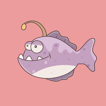 recommend clip art: cute anglerfish cartoon character, sea animal underwater illustration and vector