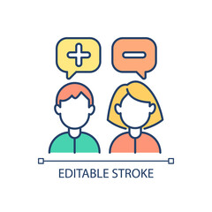 Differences in opinion RGB color icon. Disagree with each other. Being strongly disagree and agree. Isolated vector illustration. Simple filled line drawing. Editable stroke. Arial font used
