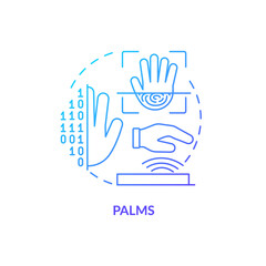 Palms blue gradient concept icon. Biometric identification technology abstract idea thin line illustration. Palm vein scanning and verification. Isolated outline drawing. Myriad Pro-Bold font used