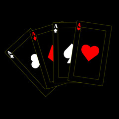 Image of black playing cards.
four aces with golden lines