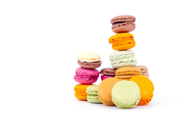 Colorful tasty Macarons cakes, delicious special dessert isolated