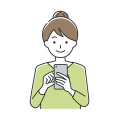 スマホを操作する若い女性 正面