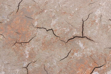 Top view of the dried up cracked soil. Drought, crop failure, global warming, climate change concept. Abstract texture background