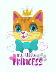 Cute childish print template with pretty cat face
