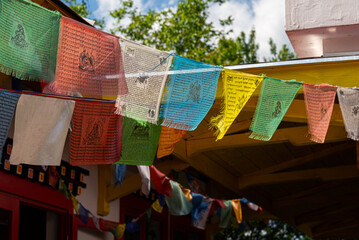 Tibetan Buddhist prayer flag in air