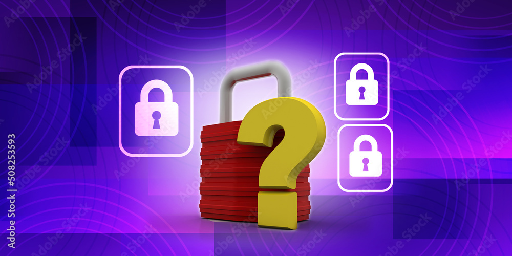 Poster 3d rendering question mark with lock