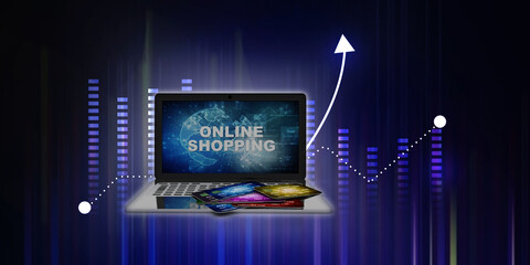 3d rendering e-commerce, online shopping(laptop and credit card)
