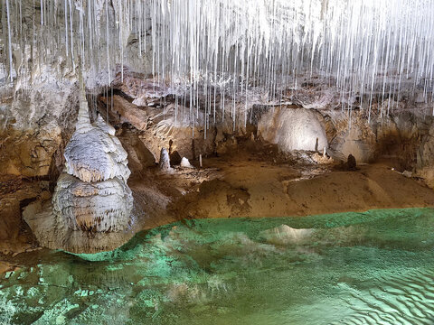 Illuminated cave in Choranche, France