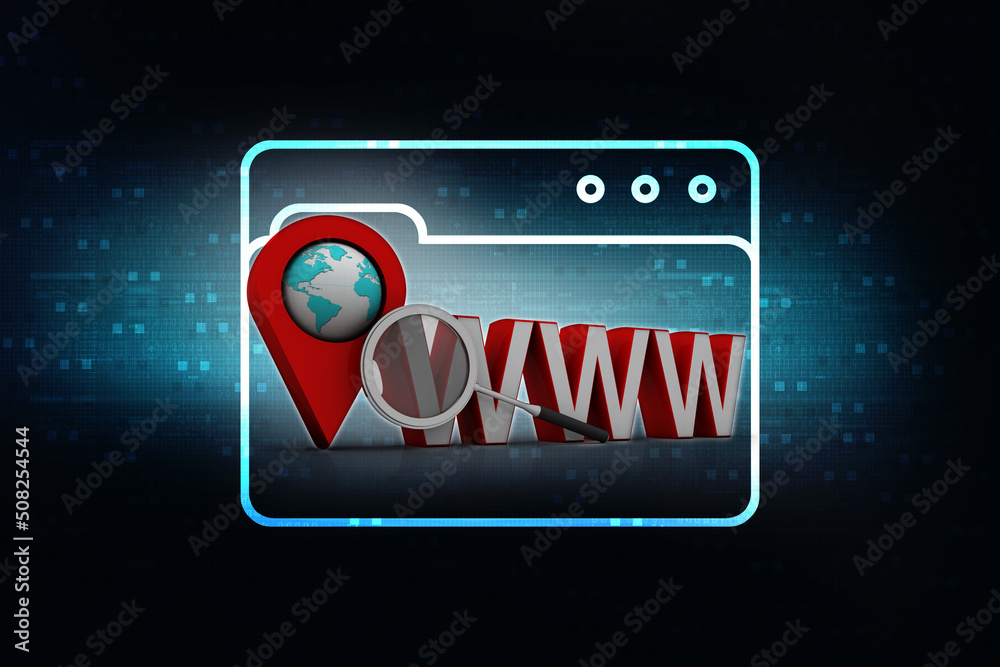 Poster 3d rendering red map pointer with www