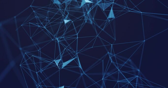 bstract blue background with plexus lines and polygons. The concept of blockchain, innovation, technology, neural networks, 5G, metaverse. 4K video for presentation