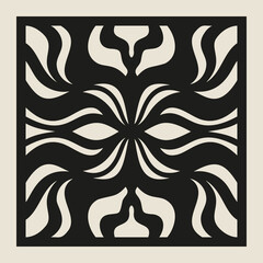 Laser cut vector Decotative panel. Cutout silhouette with vintage Ornament Pattern. Square Template for cnc cutting, panels of wood, metal, paper, plastic
