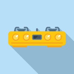 Burning gas stove icon flat vector. Cooker pot