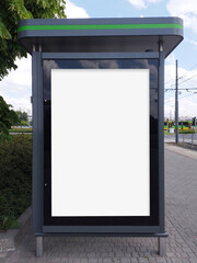 Outdoor advertising billboard at the tram stop.