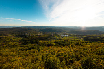 Mountain valley at sunset