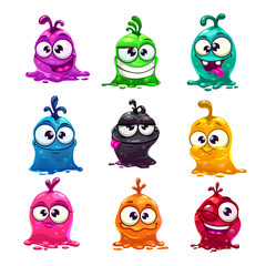 Funny cute cartoon colorful alien slimy characters